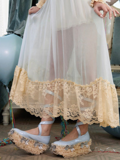 Vintage-Style Sheer Lace Dress【s0000017227】