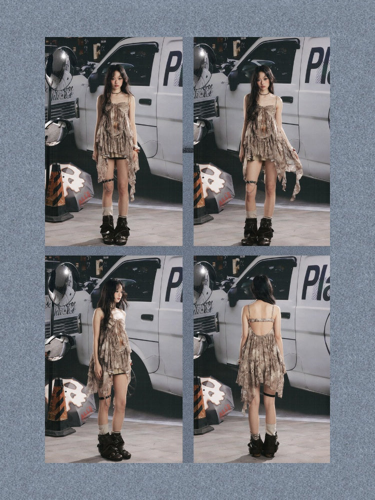 Irregular Print Waist-Cinching Slip Dress【s0000017318】
