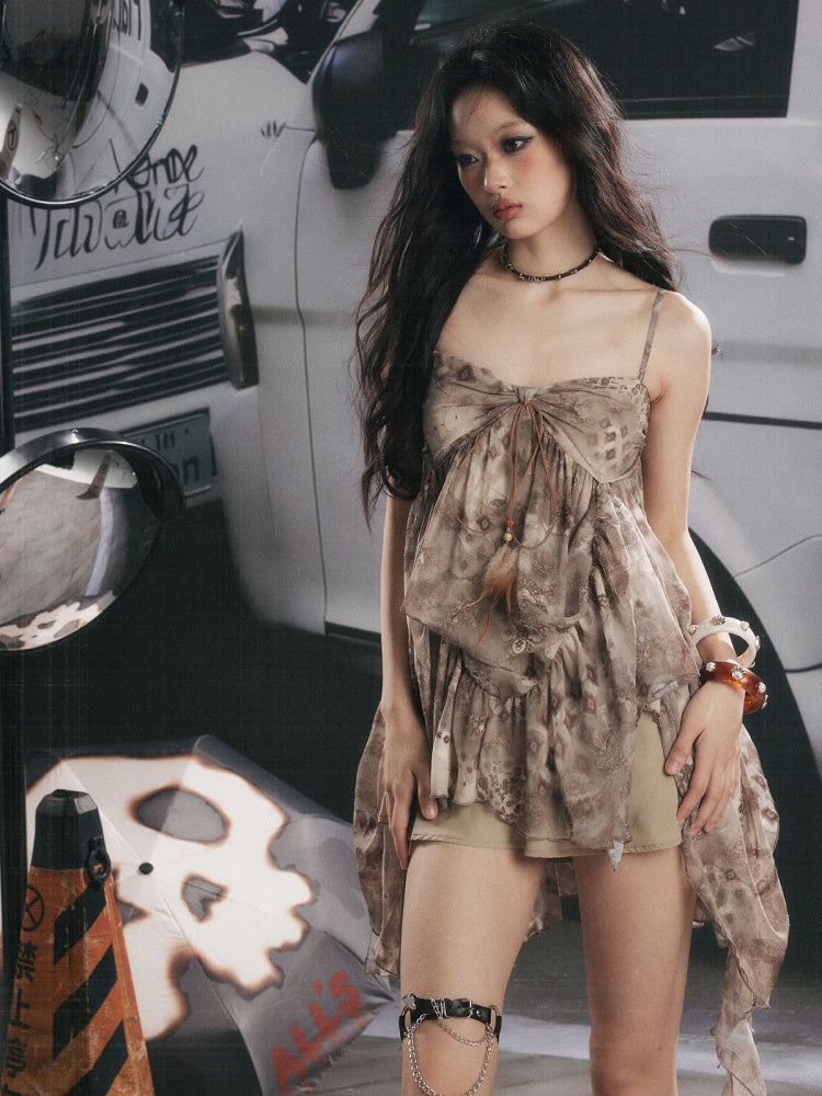 Irregular Print Waist-Cinching Slip Dress【s0000017318】
