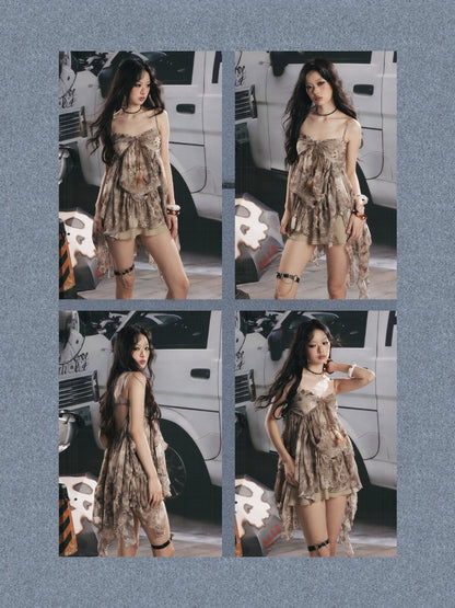 Irregular Print Waist-Cinching Slip Dress【s0000017318】