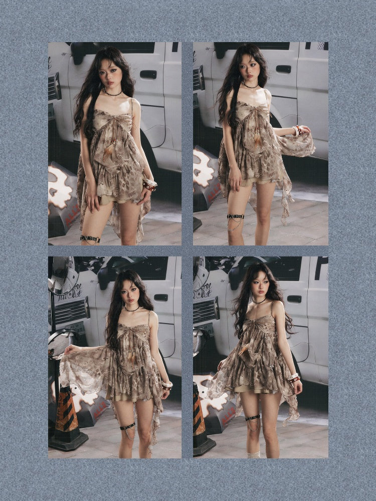 Irregular Print Waist-Cinching Slip Dress【s0000017318】