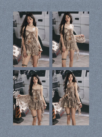 Irregular Print Waist-Cinching Slip Dress【s0000017318】