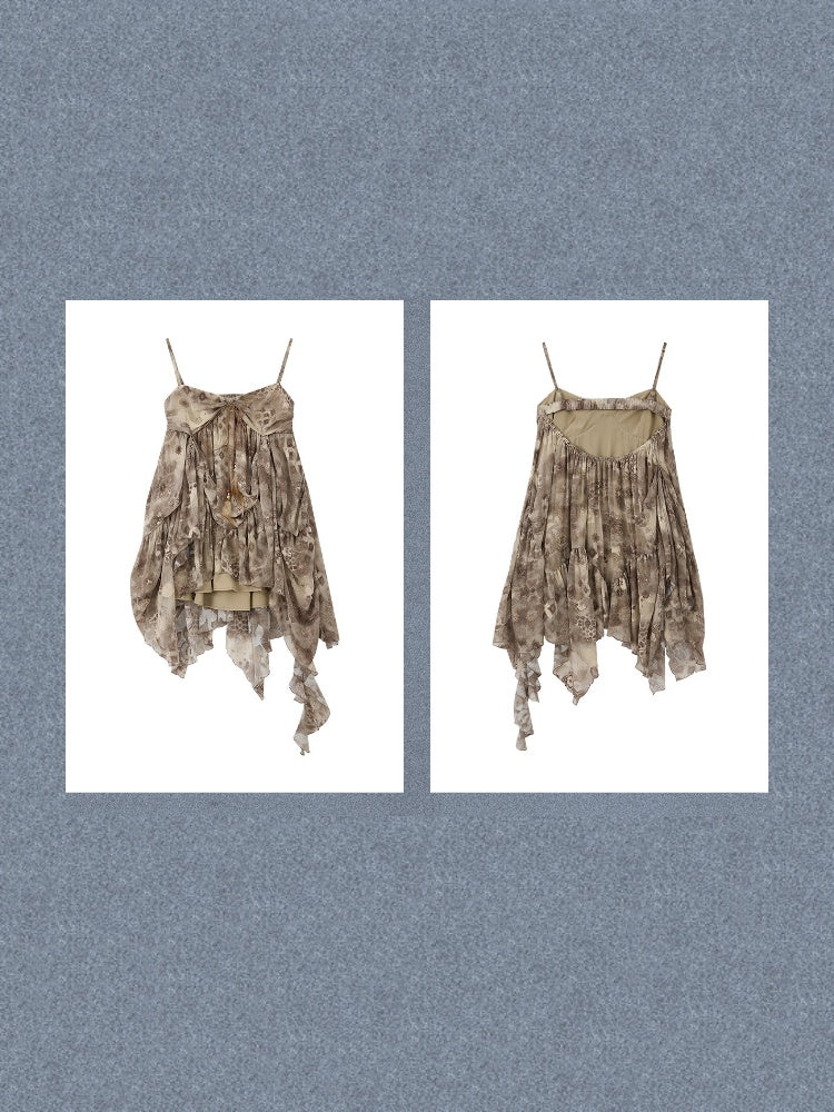 Irregular Print Waist-Cinching Slip Dress【s0000017318】