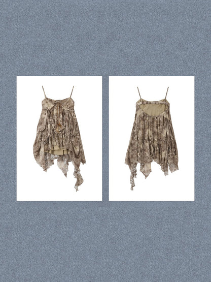 Irregular Print Waist-Cinching Slip Dress【s0000017318】