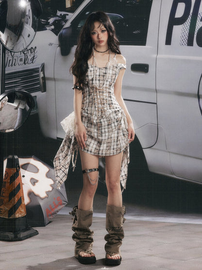 Plaid Lace Patchwork Ribbon Dress【s0000017320】