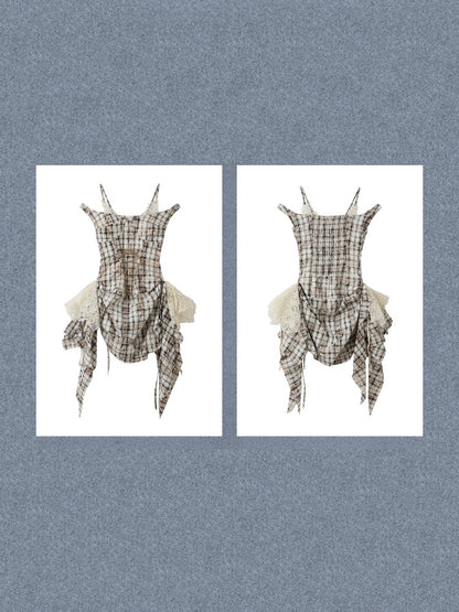 Plaid Lace Patchwork Ribbon Dress【s0000017320】