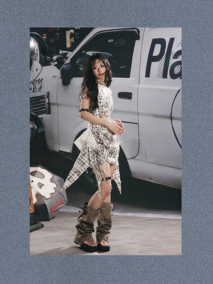 Plaid Lace Patchwork Ribbon Dress【s0000017320】