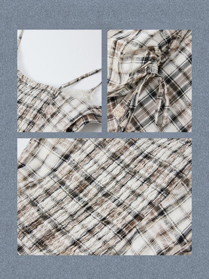 Plaid Lace Patchwork Ribbon Dress【s0000017320】
