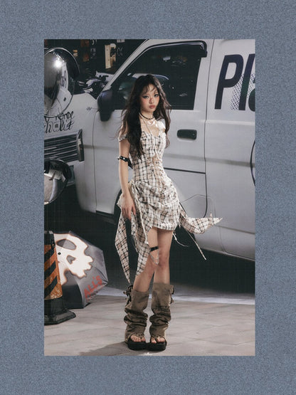 Plaid Lace Patchwork Ribbon Dress【s0000017320】