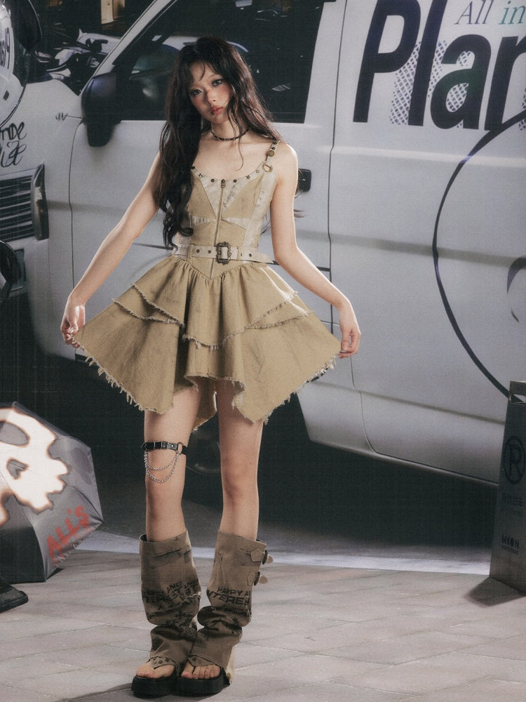 Zipper Belt Design Slip Strap Dress【s0000017321】