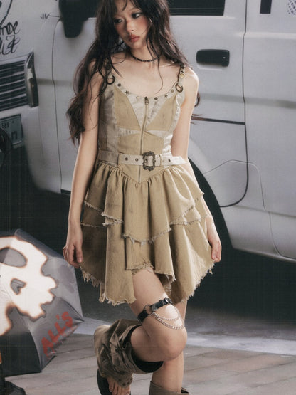 Zipper Belt Design Slip Strap Dress【s0000017321】