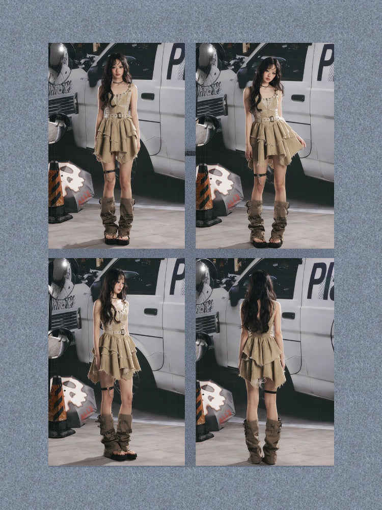 Zipper Belt Design Slip Strap Dress【s0000017321】