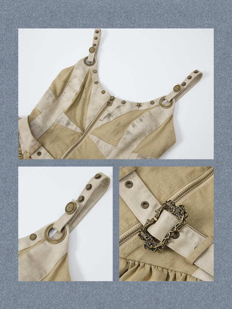 Zipper Belt Design Slip Strap Dress【s0000017321】