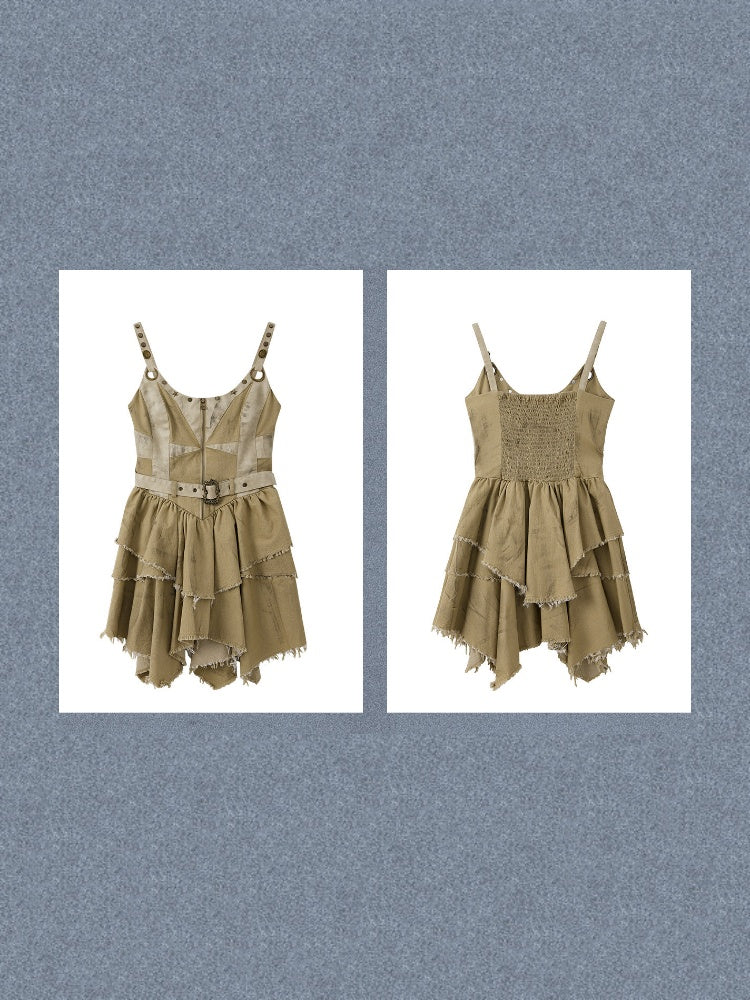 Zipper Belt Design Slip Strap Dress【s0000017321】