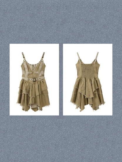 Zipper Belt Design Slip Strap Dress【s0000017321】