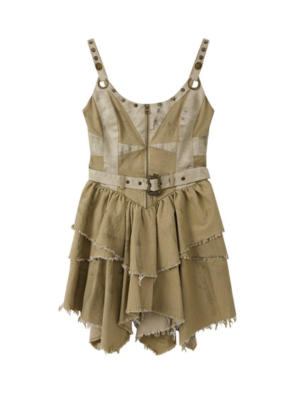 Zipper Belt Design Slip Strap Dress【s0000017321】