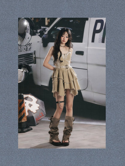 Zipper Belt Design Slip Strap Dress【s0000017321】