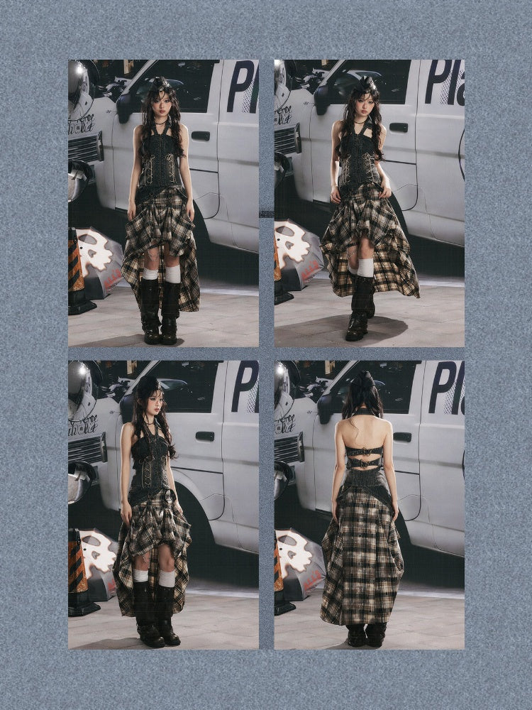 Denim Halter-Neck Lace-Up Backless Sleeveless Tops【s0000017322】