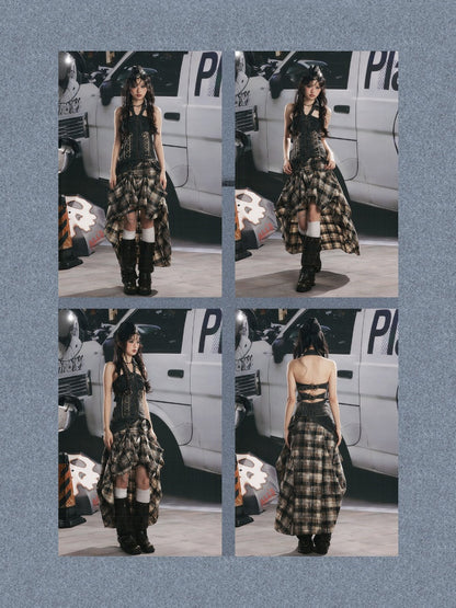Denim Halter-Neck Lace-Up Backless Sleeveless Tops【s0000017322】