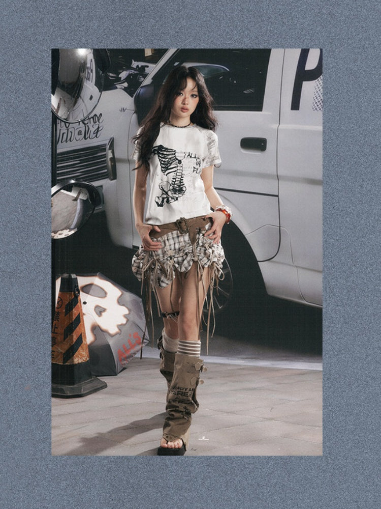 Bow Backless Original Print Short-Sleeve T-Shirt【s0000017324】