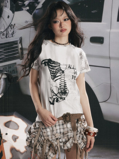 Bow Backless Original Print Short-Sleeve T-Shirt【s0000017324】