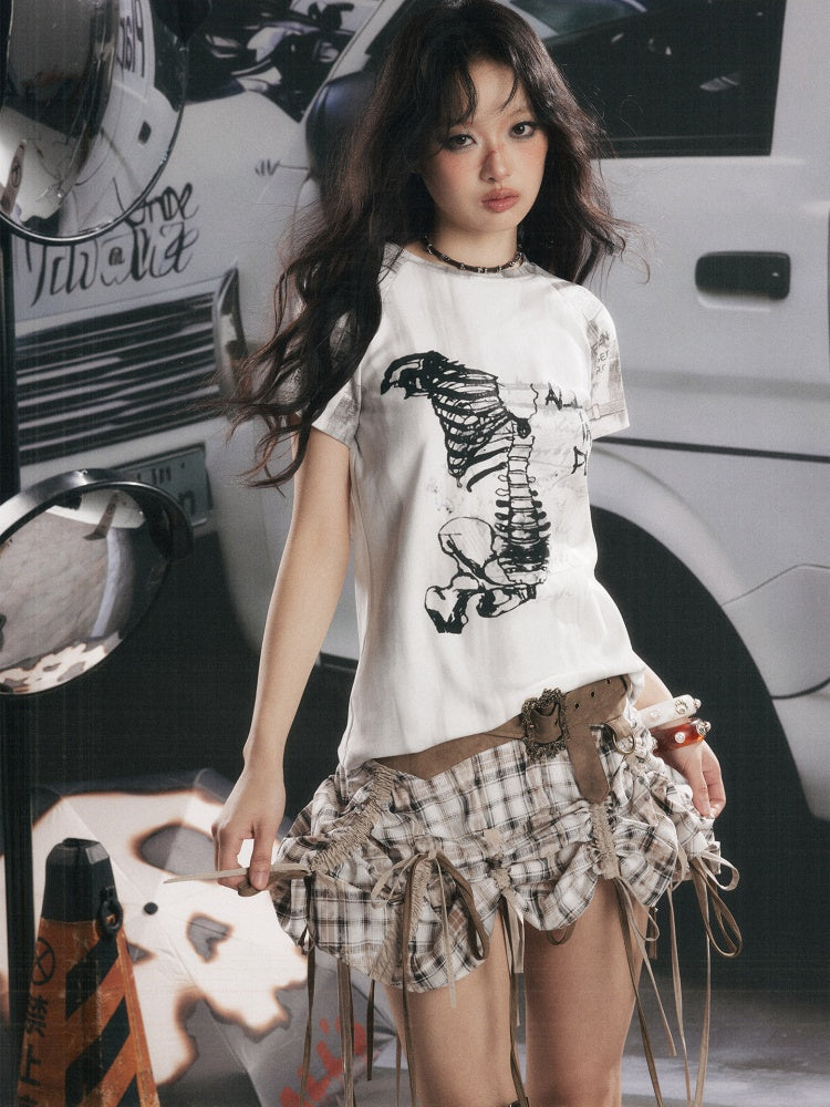 Bow Backless Original Print Short-Sleeve T-Shirt【s0000017324】