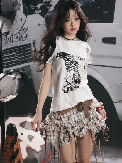 Bow Backless Original Print Short-Sleeve T-Shirt【s0000017324】
