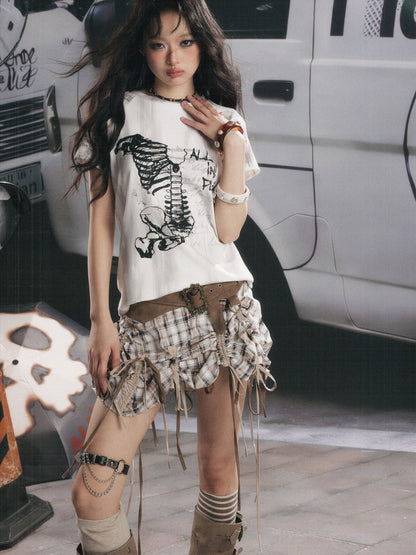 Bow Backless Original Print Short-Sleeve T-Shirt【s0000017324】