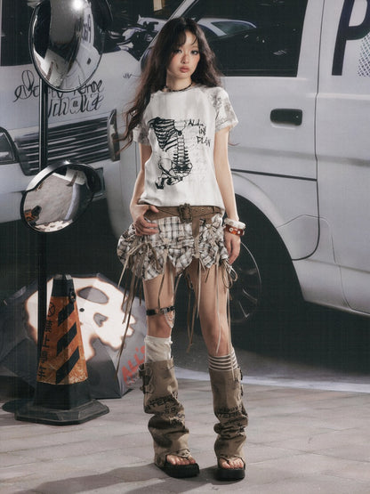 Bow Backless Original Print Short-Sleeve T-Shirt【s0000017324】