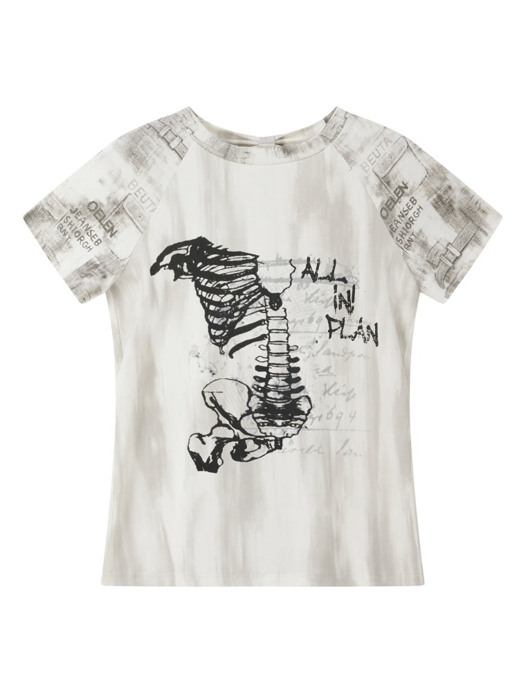 Bow Backless Original Print Short-Sleeve T-Shirt【s0000017324】