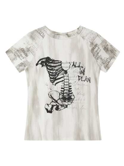 Bow Backless Original Print Short-Sleeve T-Shirt【s0000017324】
