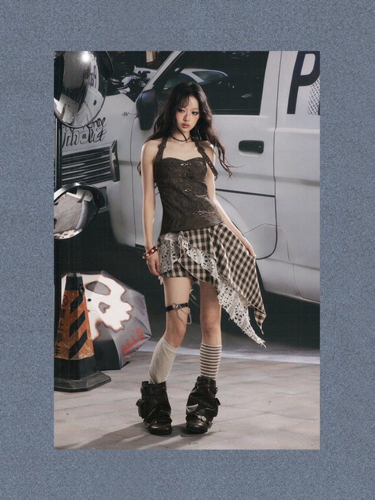 Halter-Neck Buckle Belt Tops【s0000017325】