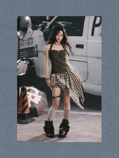 Halter-Neck Buckle Belt Tops【s0000017325】