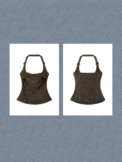 Halter-Neck Buckle Belt Tops【s0000017325】