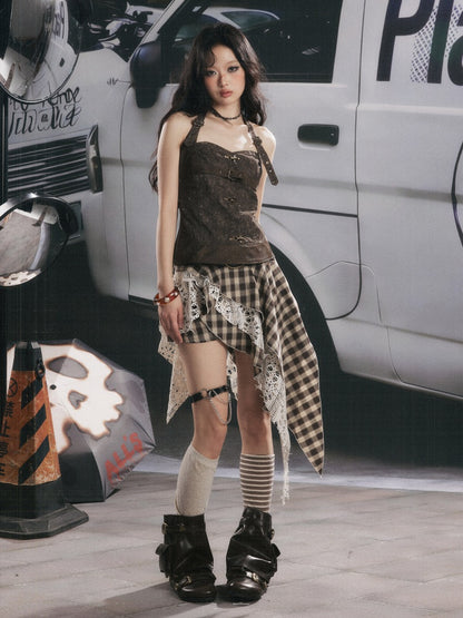 Halter-Neck Buckle Belt Tops【s0000017325】