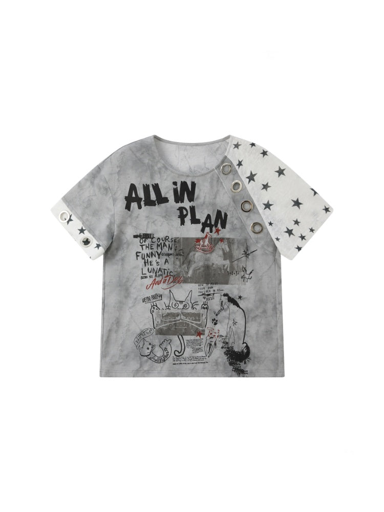 Graffiti Print Distressed Loose Short-Sleeve T-Shirt【s0000017326】