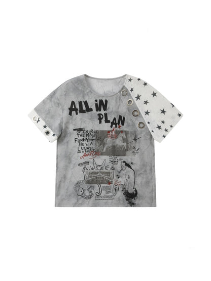 Graffiti Print Distressed Loose Short-Sleeve T-Shirt【s0000017326】