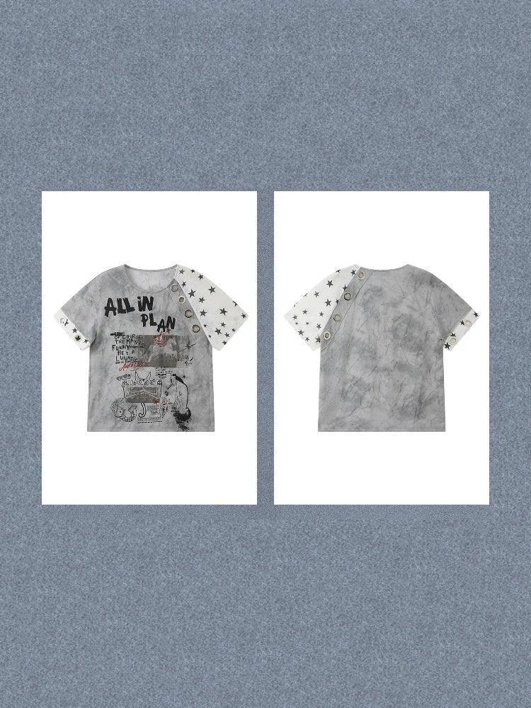 Graffiti Print Distressed Loose Short-Sleeve T-Shirt【s0000017326】