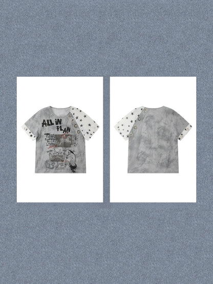 Graffiti Print Distressed Loose Short-Sleeve T-Shirt【s0000017326】