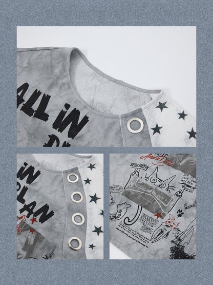 Graffiti Print Distressed Loose Short-Sleeve T-Shirt【s0000017326】