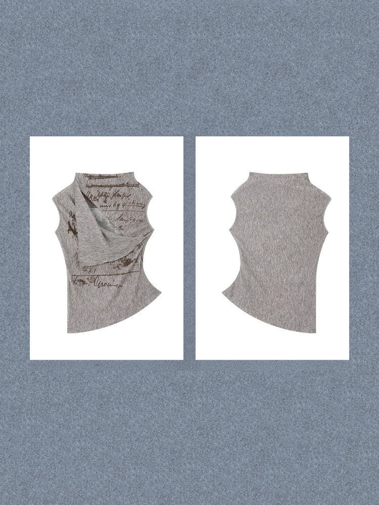Irregular Diagonal Collar Print Slimming Tank Top【s0000017327】