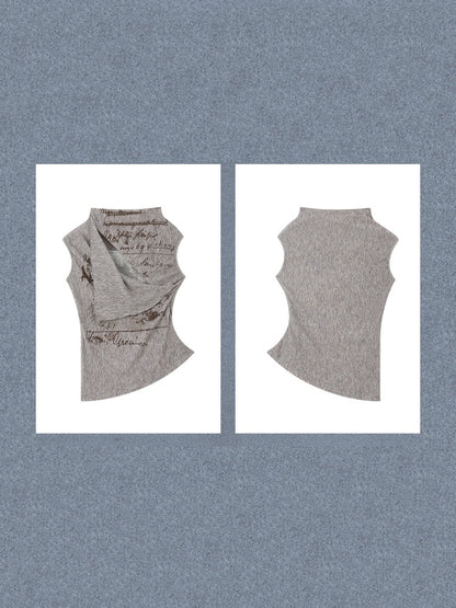 Irregular Diagonal Collar Print Slimming Tank Top【s0000017327】