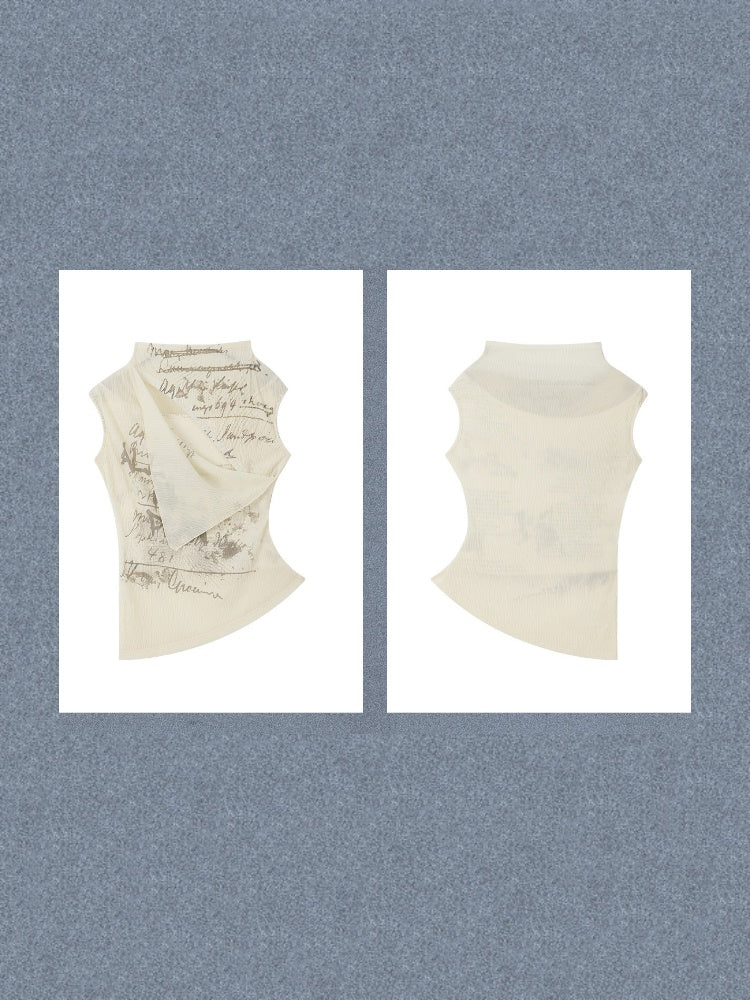 Irregular Diagonal Collar Print Slimming Tank Top【s0000017327】