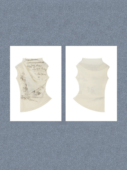 Irregular Diagonal Collar Print Slimming Tank Top【s0000017327】