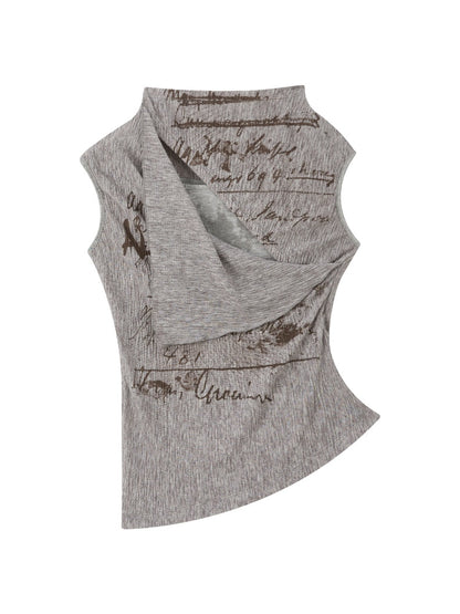 Irregular Diagonal Collar Print Slimming Tank Top【s0000017327】