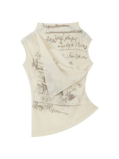 Irregular Diagonal Collar Print Slimming Tank Top【s0000017327】
