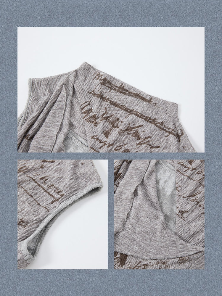 Irregular Diagonal Collar Print Slimming Tank Top【s0000017327】