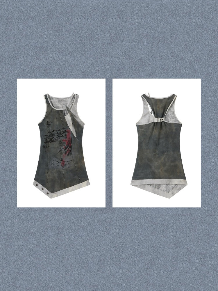 Patchwork Faux Layered Slim Fit Mid-Length Tank Top【s0000017328】