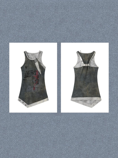 Patchwork Faux Layered Slim Fit Mid-Length Tank Top【s0000017328】