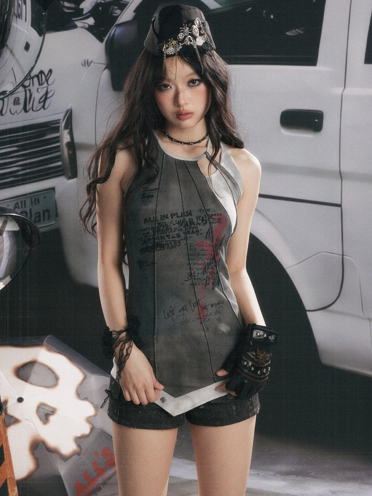 Patchwork Faux Layered Slim Fit Mid-Length Tank Top【s0000017328】